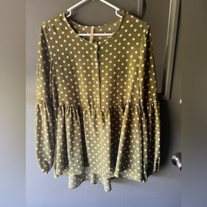 Peplum Flowy Green Polka Dot Top